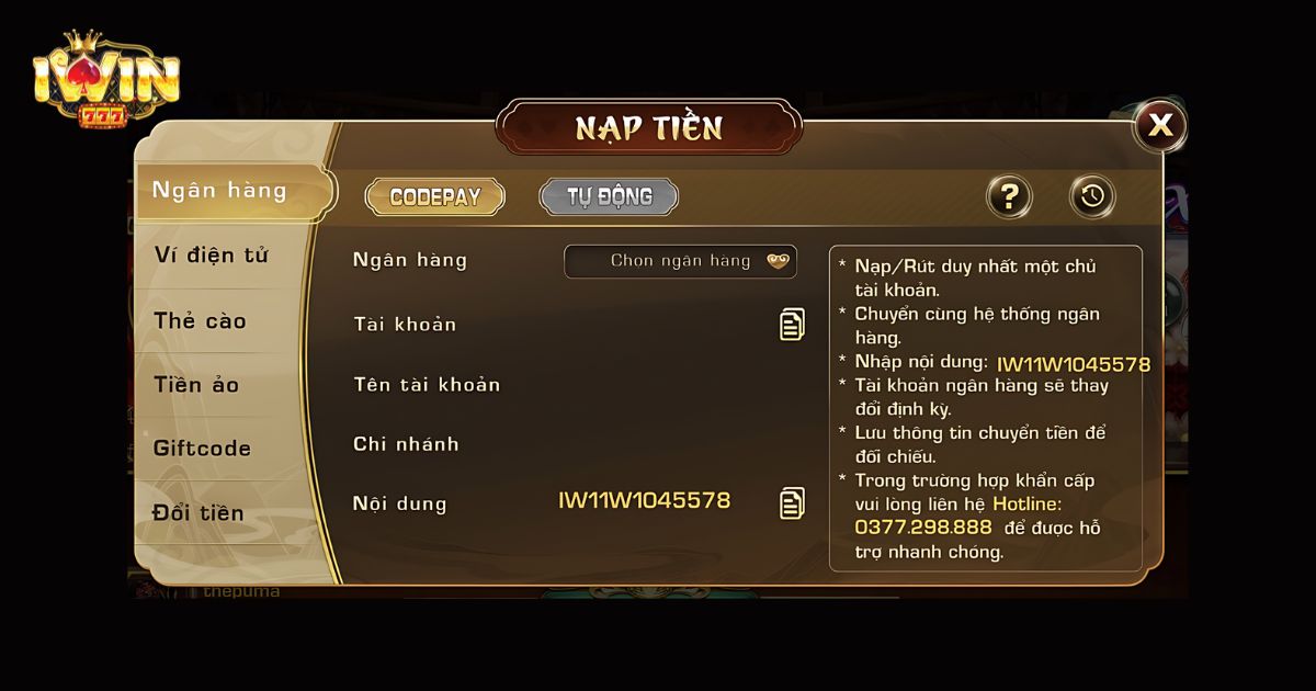 Nạp tiền Iwin thông qua ngân hàng